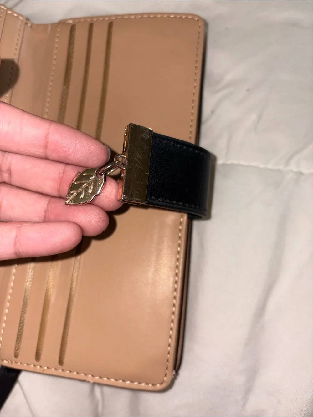 Black Wallet with Gold Leaf Accent - Women Accessories